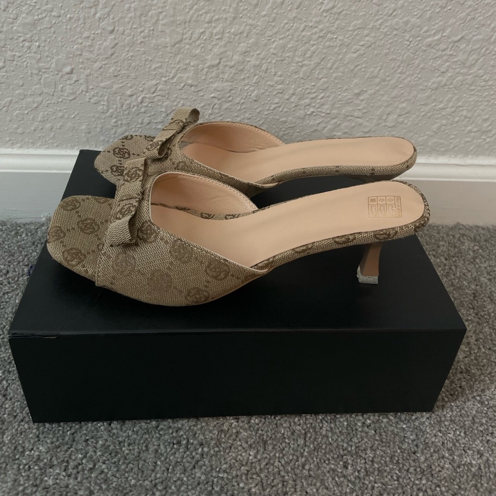 New without Tags Kitten Heel Slide Sandals | Tan